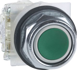 SCHNEIDER IMPULSDRUKKNOP LENS KLEUR: GROEN VERZONKEN CONTACT: 1M HARMONY 9001 K 30MM.