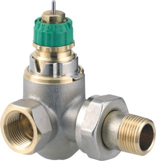 DANFOSS DYNAMIC VALVE THERMOSTATISCHE RADIATORAFSLUITER DUBBEL HAAKS RECHTS 3/8 INSTELBAAR DEBIET VAN 25 135 L/H RA-DV