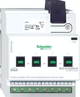 SCHNEIDER ELECTRIC M KNX SCHAKELACTOR 4 X 230V-16A HANDMATIGE BEDIENING-STROOMDETECTIE 