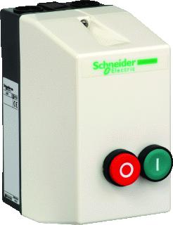 SCHNEIDER DIRECTE MOTORSTARTER IN KAST 3P AC3-18A 7,5KW(400V)-1 GROENE-EN 1 RODE DRUKKNOP 400V 50/60HZ. 