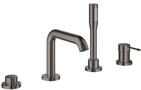 GROHE ESSENCE NEW BADRANDCOMBINATIE INBOUW + AFBOUW EENGREEPS 4-GATS MET OMSTELINRICHTING 197MM UITLOOP HARD GRAPHITE 