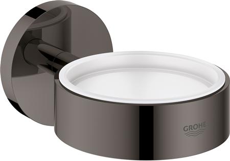 GROHE ESSENTIALS GLAS-/ ZEEPSCHAAPHOUDER ROND WAND 1-GATS METAAL HARD GRAPHITE 