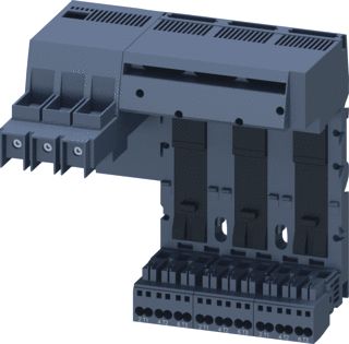 SIEMENS 3RA68 AANSLUITBLOK LINKS. AANSLUITING INPUT: SCHROEF OUTPUT VEERKLEM. 3 SLOTS. MAXIMAAL 50 MM2 / 70 MM2 