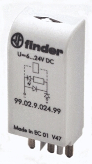 FINDER LED-INDICATIE (GROENE LED) MODUUL 230VAC (ZONDER EMC-BESCHERMING) VOOR AANSLUITVOETEN 90.02/03 92.03 94.02/03/04 95.03/05 