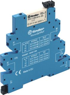 FINDER INTERFACERELAIS (VOET+RELAIS) MASTEROUTPUT SCHROEFAANSLUITING 6,2MM 1 WISSELCONTACT 6A/250VAC SPOELSPANNING 6 VAC/DC 