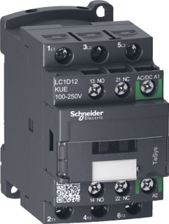 SCHNEIDER ELECTRIC TESYS LC1D MAGNEETSCHAKELAAR 3P AC3 400V 12A HULPCONTACT 1M+1V SPOELSPANNING 100-250VAC/DC SCHROEFKLEM 
