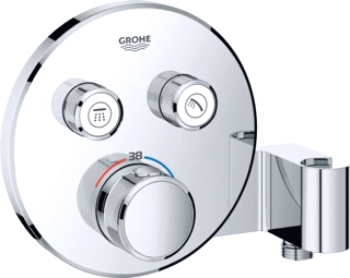 GROHE GROHTHERM SMARTCONTROL OPBOUWDEEL THERMOSTATISCH ROND WAND EENGREEPS MET DOUCHEHOUDER MET 2X OMSTELINRICHTING CHROOM