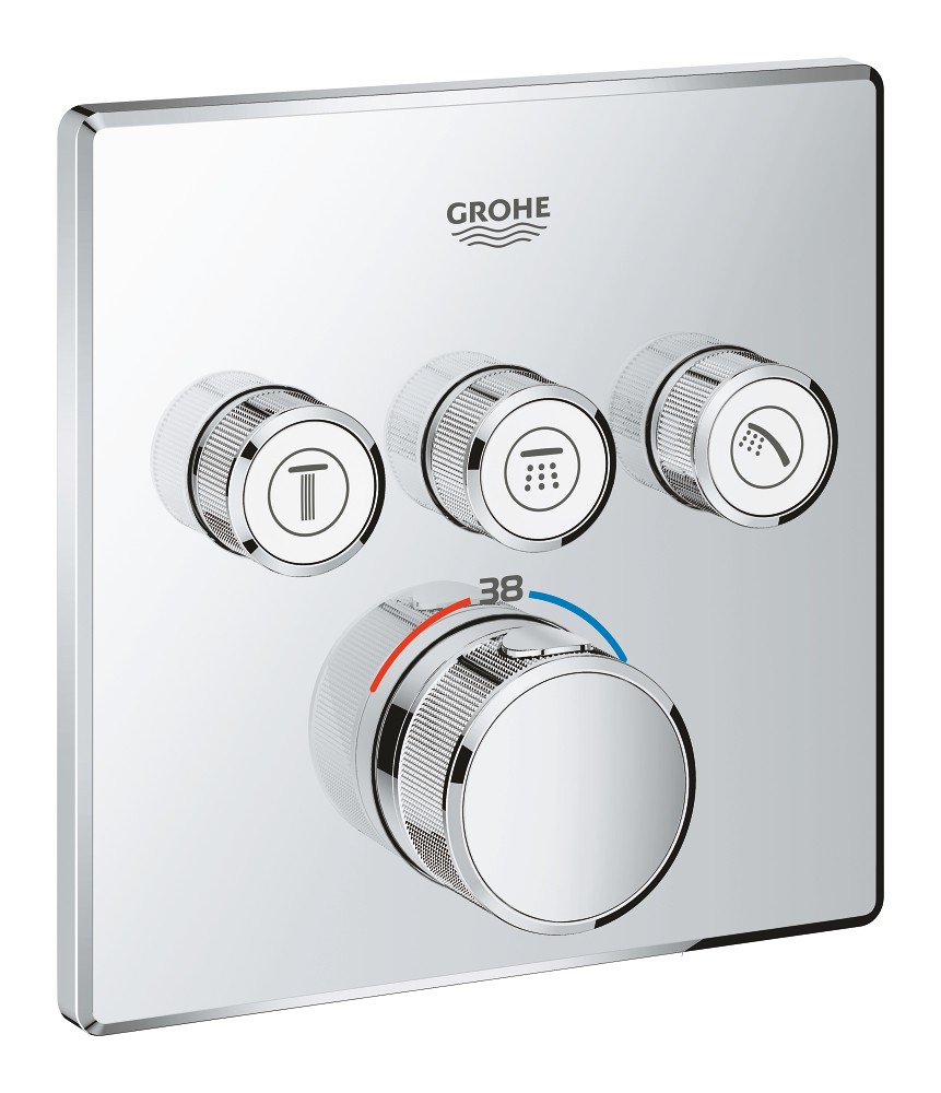 GROHE GROHTHERM SMARTCONTROL INBOUWMENGKRAAN OPBOUWDEEL THERMOSTATISCH VIERKANT WAND EENGREEPS MET 3X OMSTELINRICHTING CHROOM 