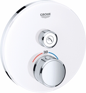 GROHE GROHTHERM SMARTCONTROL OPBOUWDEEL THERMOSTATISCH ROND WAND EENGREEPS MET OMSTELINRICHTING GLAS MOON WHITE