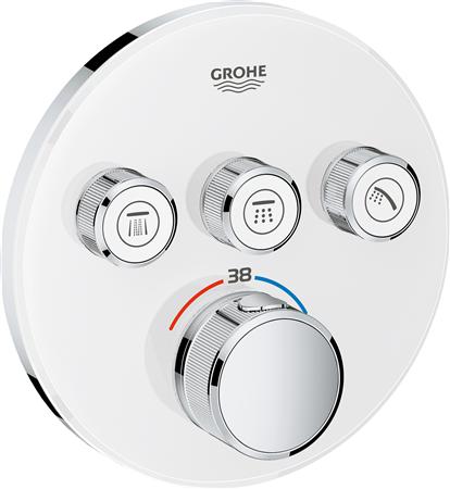 GROHE GROHTHERM SMARTCONTROL OPBOUWDEEL THERMOSTATISCH ROND WAND EENGREEPS MET 3X OMSTELINRICHTING GLAS MOON WHITE