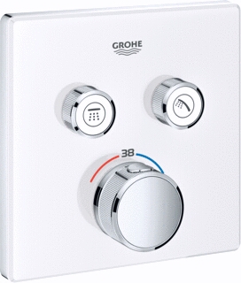 GROHE GROHTHERM SMARTCONTROL OPBOUWDEEL THERMOSTATISCH VIERKANT WAND EENGREEPS MET 2X OMSTELINRICHTING GLAS MOON WHITE