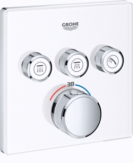 GROHE GROHTHERM SMARTCONTROL OPBOUWDEEL THERMOSTATISCH VIERKANT WAND EENGREEPS MET 3X OMSTELINRICHTING GLAS MOON WHITE 