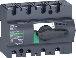 SCHNEIDER ELECTRIC COMPACT LASTSCHEIDER HOOFDSCHAKELAAR 4-POLIG 80A 600V IP40 DRAAIGREEP ZWART SCHROEF 