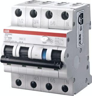 ABB DS203NC AARDLEKAUTOMAAT 3P-N 6KA B-KARAKTERISTIEK 6A FOUTSTROOM 30MA UN-230-400V AC 50-60HZ TYPE LEKSTROOM A 