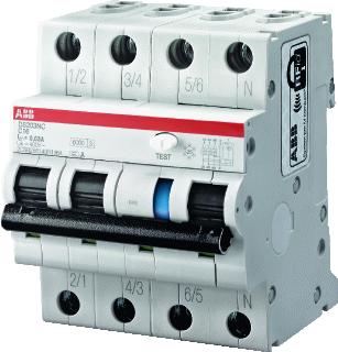 ABB DS203NC AARDLEKAUTOMAAT 3P-N 6KA B-KARAKTERISTIEK 20A FOUTSTROOM 30MA UN-230-400V AC 50-60HZ TYPE LEKSTROOM A