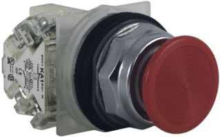 SCHNEIDER VUISTSLAGDRUKKNOP IMPULS KLEUR ROOD(SNAP IN KNOP) ROND 35 MM 1M + 1V HARMONY 9001K 30MM.