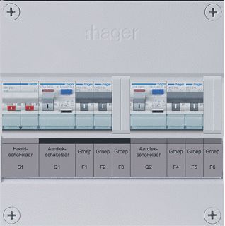 HAGER 4-GROEPENVERDELER HS 2 X ALS 30 MA 1-FASE EXCL. BUISINVOER