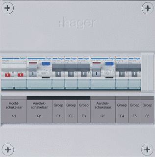 HAGER 5-GROEPENVERDELER HS 2 X ALS 30 MA 1-FASE EXCL. BUISINVOER