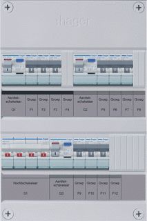 HAGER 9-GROEPENVERDELER HS 3 X ALS 2-POLIG 30 MA 3-FASE EXCL. BUISINVOER
