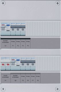 HAGER 6-GROEPENVERDELER HS 2 X ALS 30 MA 1-FASE EXCL. BUISINVOER