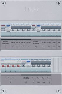 HAGER 12-GROEPENVERDELER HS 3 X ALS 2-POLIG 30 MA 3-FASE EXCL. BUISINVOER
