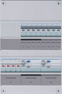 HAGER 8-GROEPENVERDELER HS 2 X ALS 4-POLIG 30 MA 3-FASE EXCL. BUISINVOER