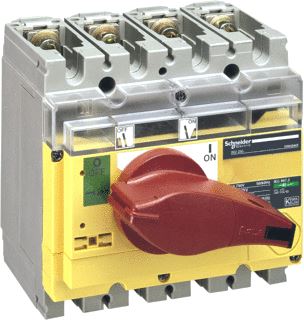 SCHNEIDER ELECTRIC COMPACT LASTSCHEIDER HOOFDSCHAKELAAR 4-POLIG 250A 690V NOOD IP40 DRAAIGREEP ROOD SCHROEF 