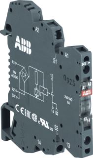ABB RB121 INTERFACE RELAIS R600 SPOELSPANNING 230VAC-DC UIGANGSSIGNAAL 12-250VAC-10MA-6A CONTACT 1W DIN-RAIL MONTAGE 