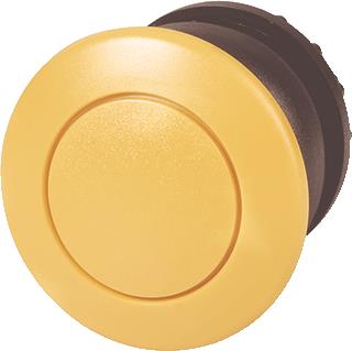 EATON RMQ-TITAN M22 FRONTELEMENT PADDESTOELPULSDRUKKNOP KLEUR GEEL KOP 36,5MM FRONT ROND 22,5MM INB. KUNSTSTOF FRONTRING ZWART 