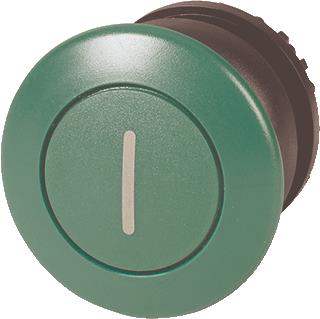 EATON RMQ-TITAN M22 FRONTELEMENT PADDESTOELPULSDRUKKNOP KLEUR GROEN (I) KOP 36,5MM INBOUW ROND 22,5MM KUNSTSTOF FRONTRING ZWART 