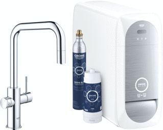 GROHE BLUE HOME 1-GATS KEUKENKRAAN MET DUO U-UITLOOP UITTREKBAAR STARTERKIT MET WIFI BLUETOOTH CHILLED & SPARKLING 3X GEKOELD + 3X BRUISEND WATER CHROOM 