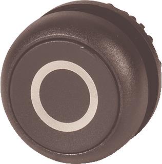 EATON RMQ-TITAN M22 FRONTELEMENT PULSDRUKKNOP VLAKKE LENS KLEUR ZWART OPDRUK O(WIT) FRONT ROND 22,5MM INB. FRONTRING ZWART 