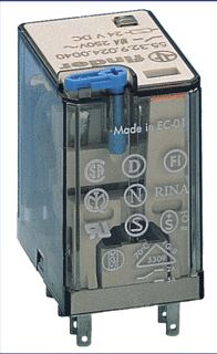 FINDER MINIATUUR INDUSTRIERELAIS (INSTEEKBAAR) 2 WISSELCONTACTEN 10 A/250VAC SPOEL 24VDC CONTACT AGNI MECHANISCHE STANDINDICATIE 