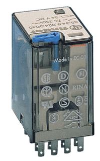 FINDER MINIATUUR INDUSTRIERELAIS (INSTEEK) 4X WISSEL 7 A/250VAC SPOEL 6VDC CONTACT AGNI BLOKKEERBARE TESTKNOP 