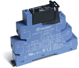 FINDER INTERFACERELAIS (VOET+RELAIS) SCHROEFAANSLUITING 6,2 MM 1 MAAKCONTACT 3A /240VAC SOLID STATE SPOEL 24 VDC CONTACT AGNI 
