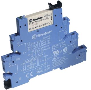 FINDER INTERFACERELAIS (VOET+RELAIS) SCHROEFAANSLUITING 6,2 MM 1 WISSELCONTACT 6A/250VAC SPOELSPANNING 24VAC/DC CONTACT AGSNO2 