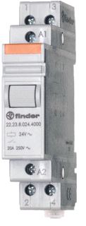 FINDER INSTALLATIERELAIS 17,4 MM BREED 1 MAAK-EN 1 VERBREEKCONTACT 20 A /250VAC SPOELSPANNING 12VAC CONTACTMATERIAAL AGSNO2