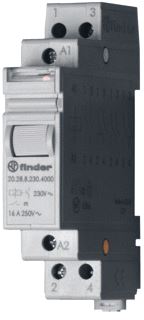 FINDER IMPULSRELAIS 17,4 MM BREED 2 CONTACTEN 16 A /250VAC VOLGENS SCHAKELPROGRAMMA (4 POS.) 24VAC CONTACTMATERIAAL AGSNO2