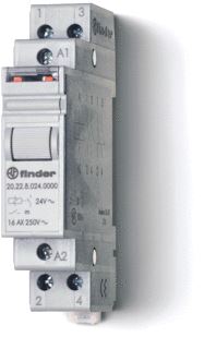 FINDER IMPULSRELAIS 17,4 MM BREED 2 MAAKCONTACTEN 16 A /250VAC SPOELSPANNING 12VAC CONTACTMATERIAAL AGSNO2