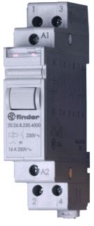 FINDER IMPULSRELAIS 17,4 MM BREED 2 CONTACTEN 16 A /250VAC VOLGENS SCHAKELPROGRAMMA (3 POS.) 230VAC CONTACTMATERIAAL AGSNO2