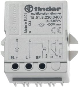 FINDER DIMMER VOOR MONTAGE IN INBOUWDOOS MAX. LAMPBELASTING 400W AANSLUITSPANNING 230VAC 60 HZ GELUIDSARM