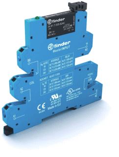 FINDER INTERFACERELAIS (VOET+RELAIS) MASTERINPUT PUSH-IN AANSLUITING 6,2MM SOLID STATE 1M 6A/24VDC AANSLUITSPANNING 12VDC 