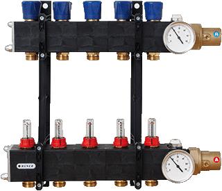 HENCO 10 GROEPS COMPOSIET VERDELER 1-EN 10X 3-4-REGELBAAR MET DEBIETMETING 