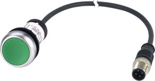 EATON DRUKKNOP RMQ COMPACT GROEN VLAK TERUGVEREND 1NO/0NC M12A-MALE KABEL ZWART 0,5 METER 