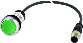 EATON DRUKKNOP RMQ COMPACT GROEN VLAK TERUGVEREND 1NO/0NC M12A-MALE KABEL ZWART 1 METER 