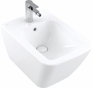 VILLEROY EN BOCH FINION WANDBIDET 37-5 X 56 CM WIT ALPIN CERAMICPLUS 1 KRAANGAT MET OVERLOOP 