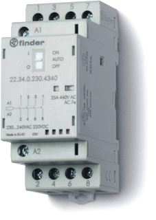 FINDER MAGNEETSCHAKELAAR 35 MM 4M 25A/250VAC SPOEL 120 VAC/DC CONTACT AGSNO2 MECH STANDINDICATIE ON-AUTO-OFF SCHAKELAAR EN LED