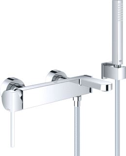 GROHE PLUS BADMENGKRAAN MET DOUCHESET WAND EENGREEPS 2-GATS OMSTELINRICHTING 150+/-15MM HART 189MM UITLOOP VAST CHROOM 