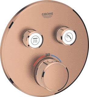 GROHE GROHTHERM SMARTCONTROL OPBOUWDEEL DOUCHETHERMOSTAATKRAAN ROND EENGREEPS 1-GATS 2X UITGANG OMSTEL WARM SUNSET GEBORSTELD