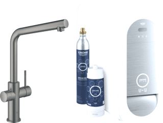 GROHE BLUE HOME KEUKENKRAAN STARTERKIT DUO EENGREEPS WIFI BLUETOOTH 221MM L-UITLOOP DRAAIBAAR HARD GRAPHITE GEBORSTELD 